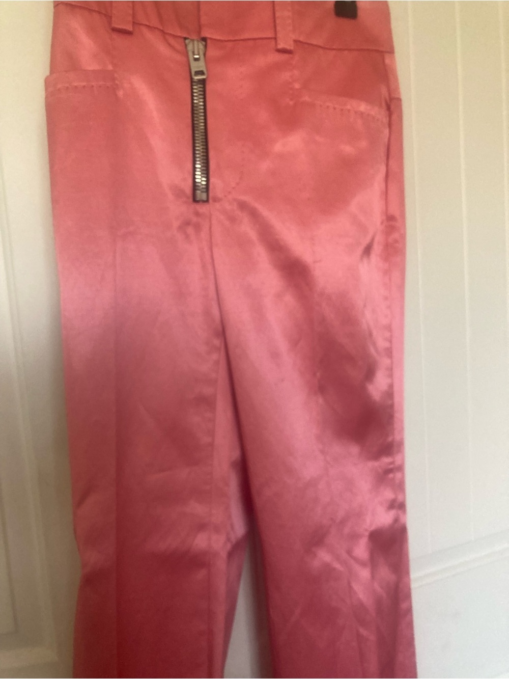 Coach Pink Satin Straight-Leg Pants with Front Zip